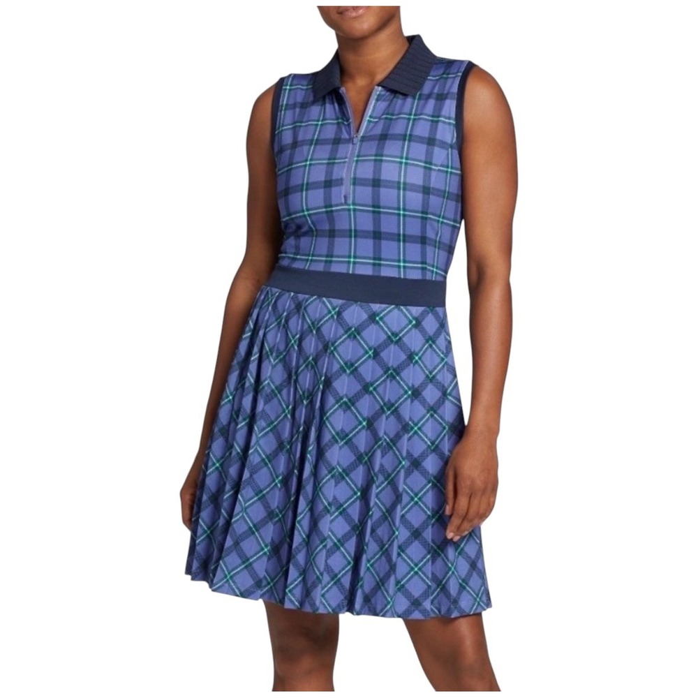 Lady Hagen NWT Womens Clubhouse Pleated Sleeveless Golf Dress Blue Plaid XS